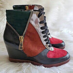 Guido Sgariglia Leather Colorblock Lace Up Boots SZ 9